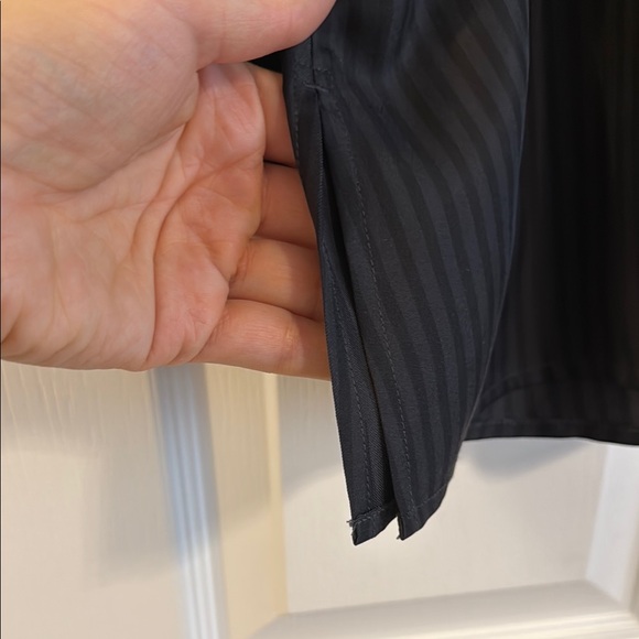 EILEEN FISHER 100% Silk Georgette Mandarin Collar Black/Grey Stripe  Women's Top - Picture 7 of 8